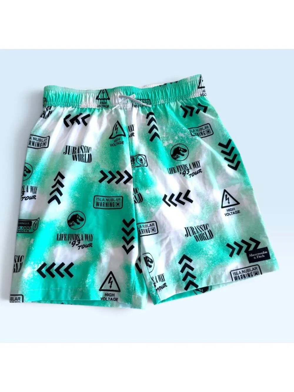 Abercrombie Kids Swim Trunks Boys 15/16 Blue Surf Van Print Lined Board Shorts